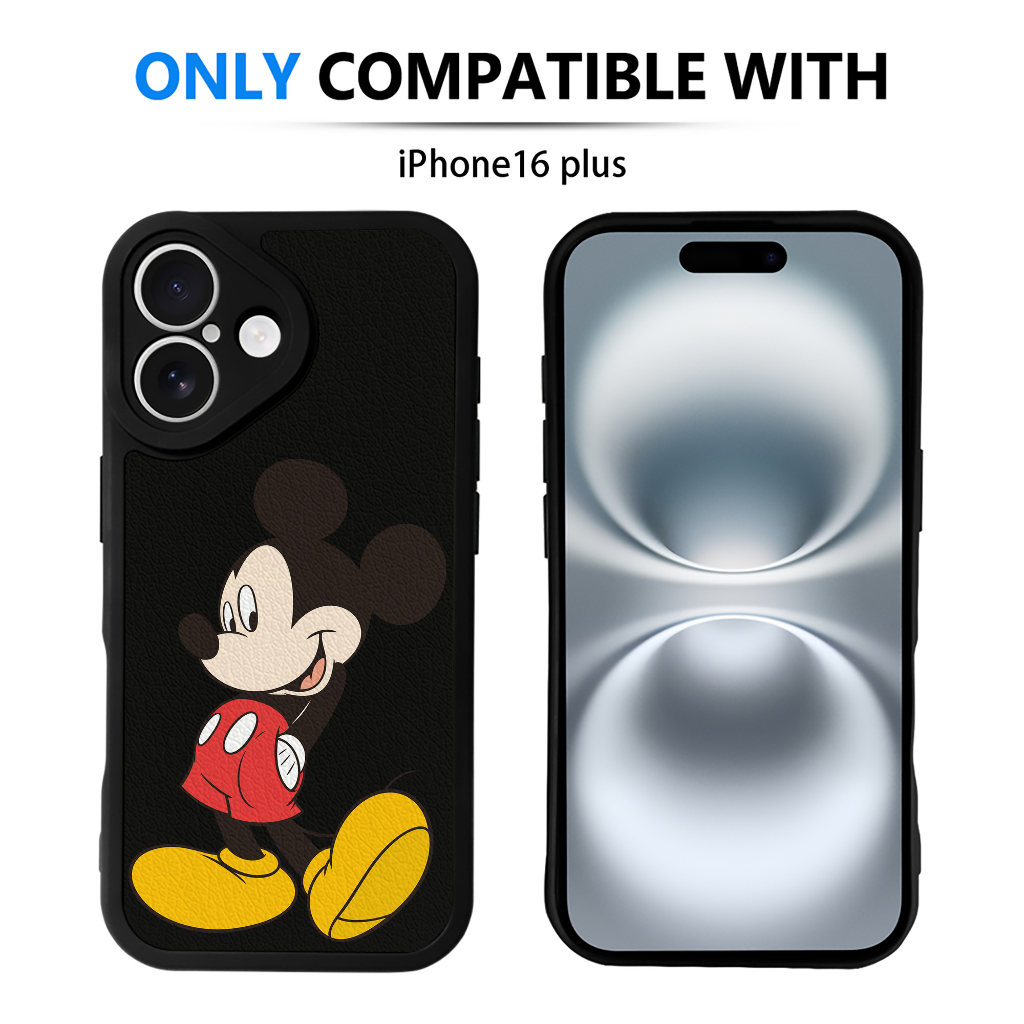 （画像用） ミッキーマウス Mickey Mouse 【iPhone 16シリーズ対応】シリコンスマホケース（レザー調） 材質：シリコン